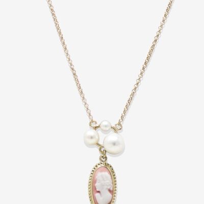 Lilith Gold-plated Pink Cameo And Pearl Necklace