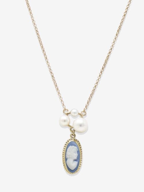 Lilith Gold-plated Sky Blue Cameo And Pearl Necklace