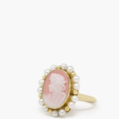 Little Lovelies  Pink Cameo & Pearl Ring