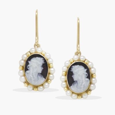 Little Lovelies Black Cameo & Pearl Earrings