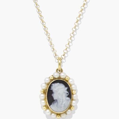 Little Lovelies Black Cameo & Pearl Necklace