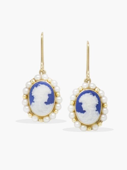 Little Lovelies Blue Cameo & Pearl Earrings