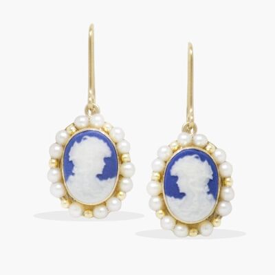 Little Lovelies Blue Cameo & Pearl Earrings