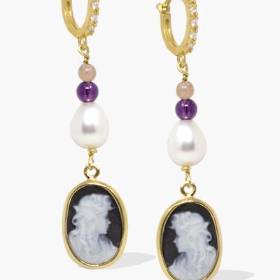 Little Lovelies Gold-plated Black Cameo Hoop Earrings