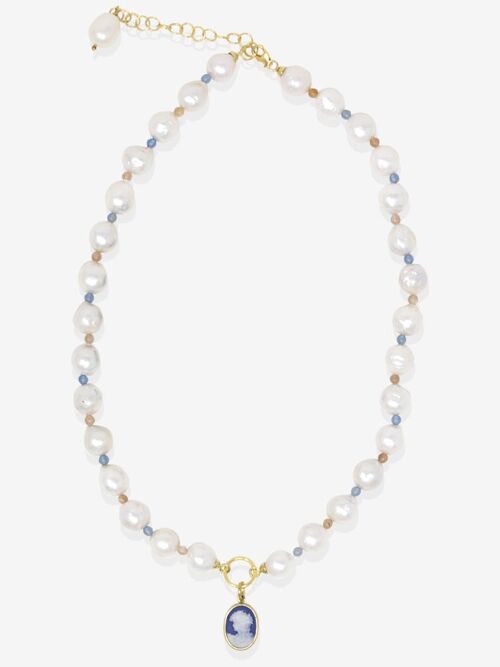 Little Lovelies Gold-plated Pearl & Bead Blue Cameo Necklace