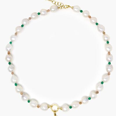 Little Lovelies Gold-plated Pearl & Bead Green Cameo Necklace
