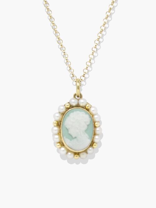Little Lovelies Green Cameo & Pearl Necklace