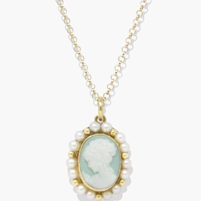 Little Lovelies Green Cameo & Pearl Necklace