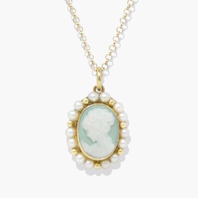 Little Lovelies Green Cameo & Pearl Necklace