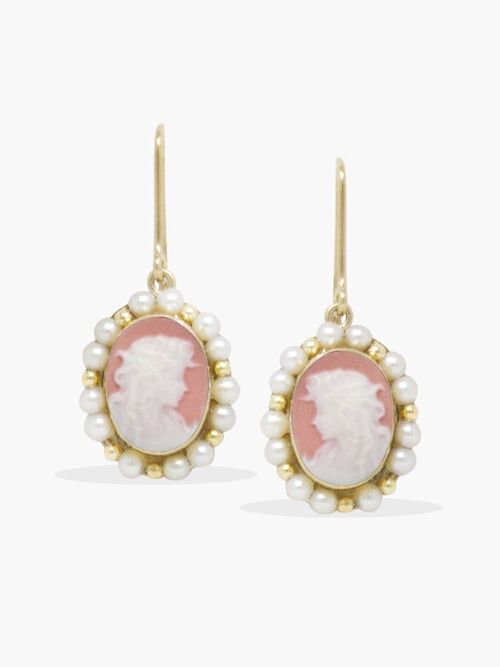Little Lovelies Pink Cameo & Pearl Earrings
