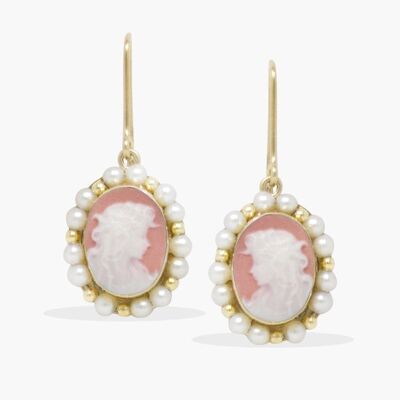 Pendientes Little Lovelies con camafeo rosa y perlas