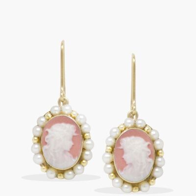 Little Lovelies Pink Cameo & Pearl Earrings