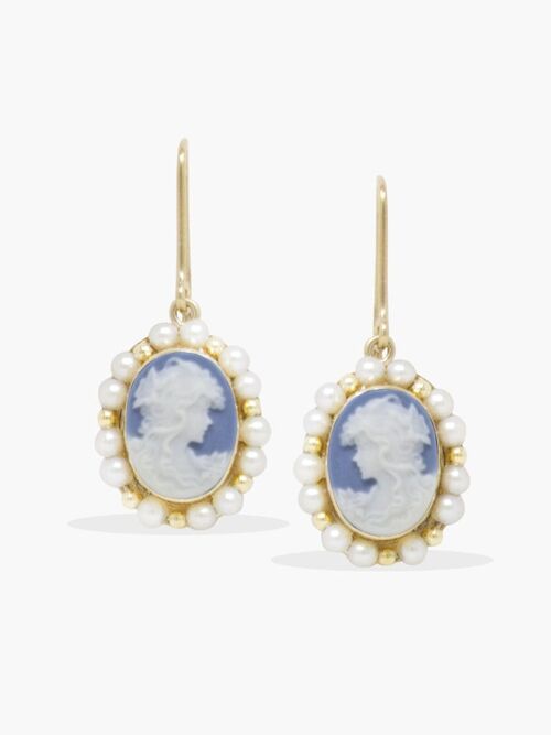 Little Lovelies Sky Blue Cameo & Pearl Earrings