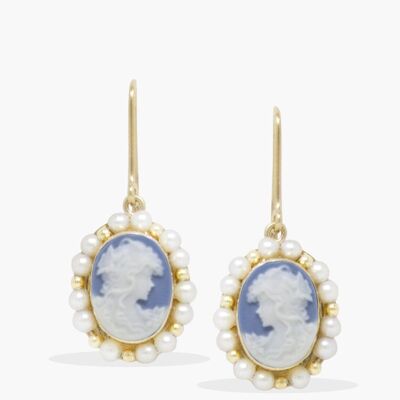 Little Lovelies Sky Blue Cameo & Pearl Earrings