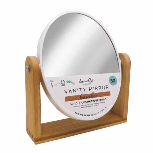 Bamboo Oval Vanity Mirror 5X/1X - White