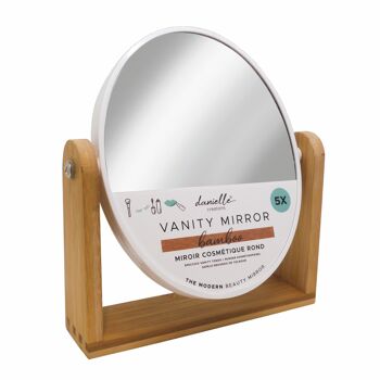 Miroir de courtoisie ovale en bambou 5X/1X - Blanc 1
