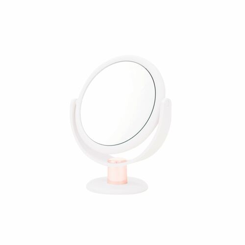 23.5cm Round Soft Touch Metallic Mirror - White & Rose Gold - True Image/X10 Mag