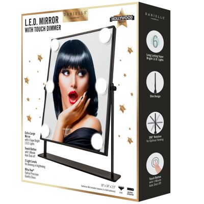 35cm L.E.D Hollywood Mirror with Bulbs - Black - True Image (B)