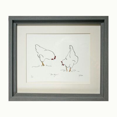 Hens at Breakfast Print - Dark Grey Box frame