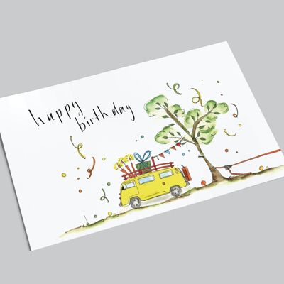 birthday card | yellow Bulli for a birthday | happy birthday | Watercolor postcard