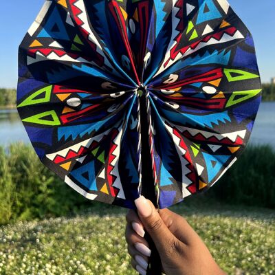 Handmade blue fan in 100% cotton wax
