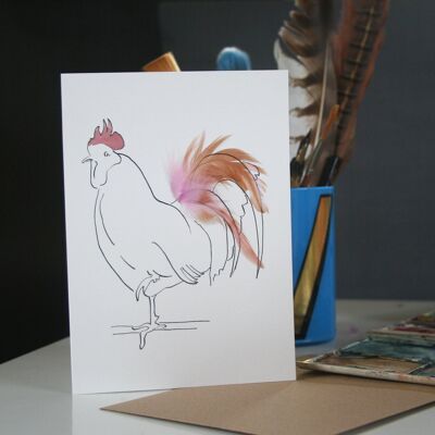 Carte di galletto e gallina in vera piuma - rosa pallido