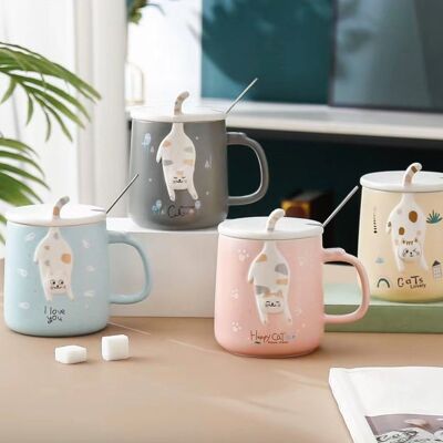 Cat themed mug, with lid and spoon in box 400 ml - DF527
