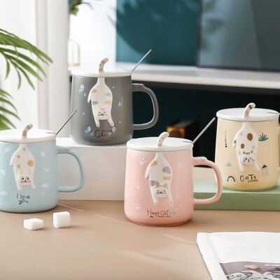 Cat themed mug, with lid and spoon in box 400 ml - DF-527