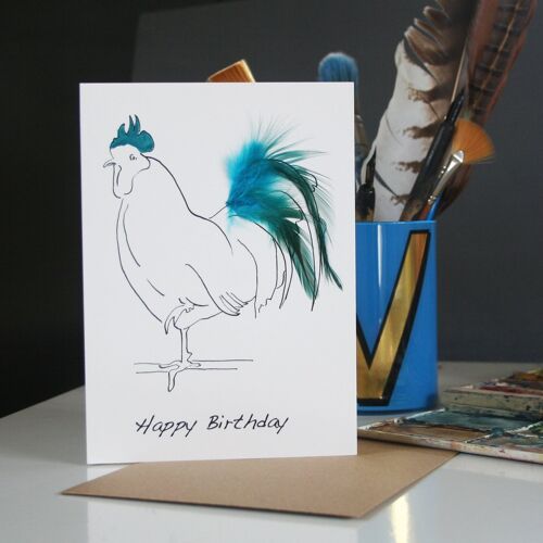 Happy Birthday Oh Me cockerel Cards - Blue