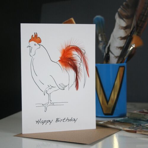 Happy Birthday Oh Me cockerel Cards - Orange