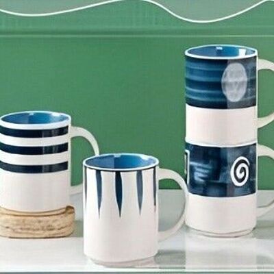 White mug with blue patterns in gift box