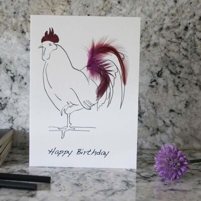Happy Birthday Oh Me cockerel Cards - Purple