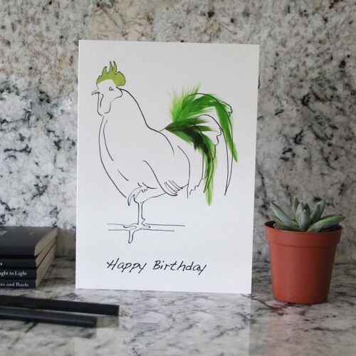Happy Birthday Oh Me cockerel Cards - Green