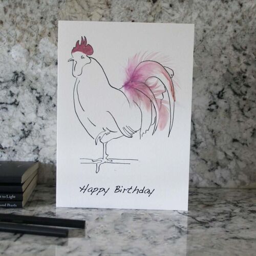 Happy Birthday Oh Me cockerel Cards - Pale Pink