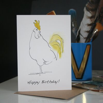 Happy Birthday Oh Sir Cockerel Cards - Yellow