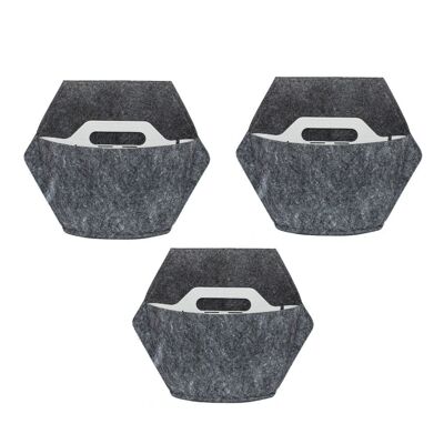 3 maceteros con tela gris
