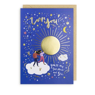 Carte de Saint-Valentin de mariage d'anniversaire de SOLEIL, de LUNE et d'ÉTOILES