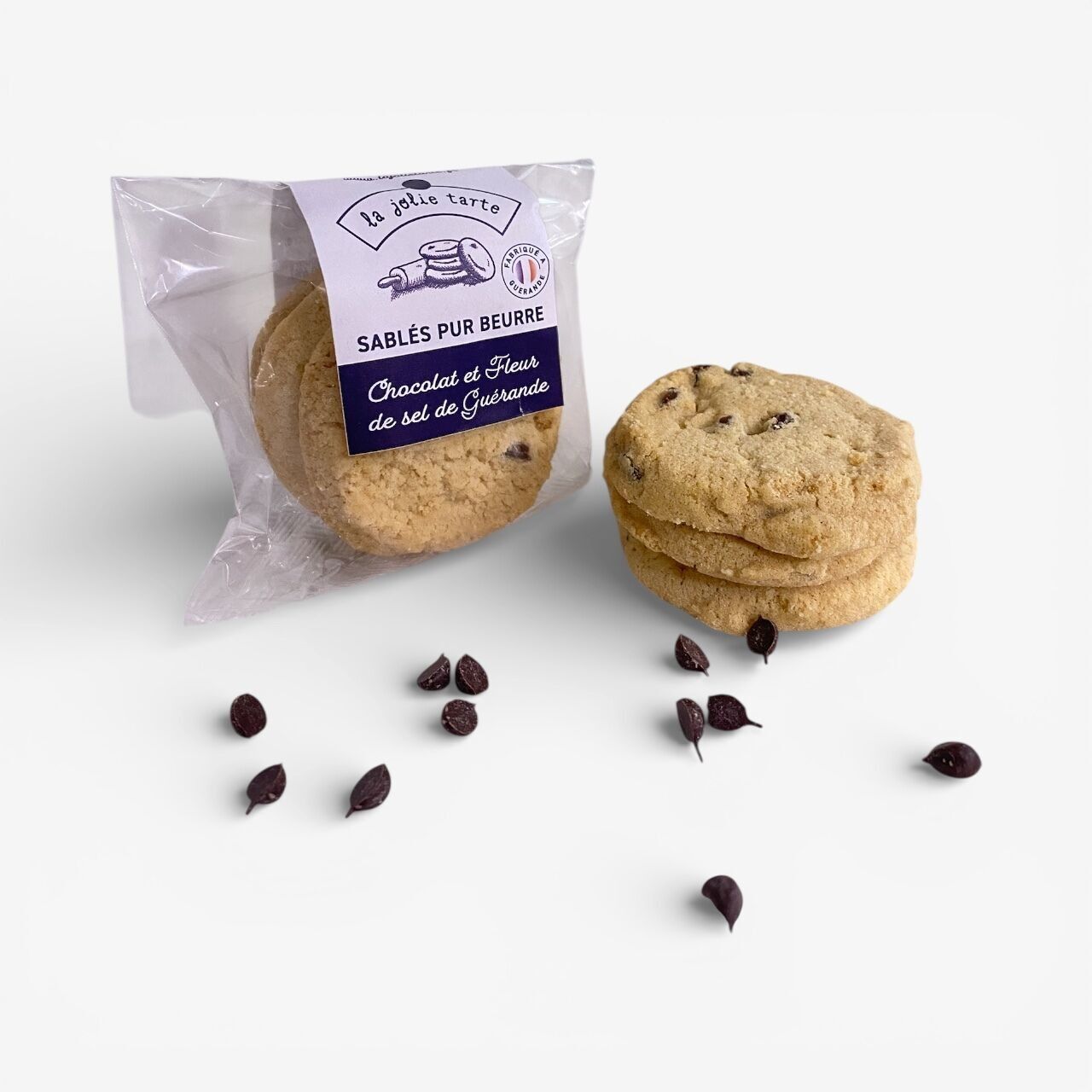 Handmade all-butter shortbread biscuits with chocolate chips and Guérande sea salt - 40g