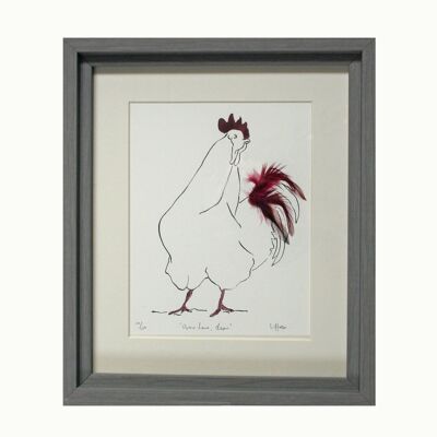 Oh Dear Cockerel Feathered Print - Dunkelgrauer Kastenrahmen Burgund