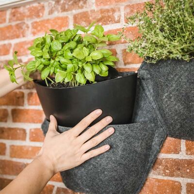 3 self-watering wall planters with gray fabric