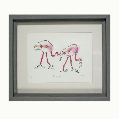 Flamingos Walking Print - Framed
