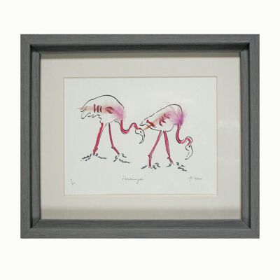 Flamingos Walking Print - Encadré