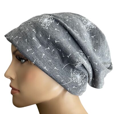 Slouch Beanie, leichte Damen Mütze (Longbeanie), Motiv Pusteblume, Sommermütze , Chemomütze, Kopfbedeckung
