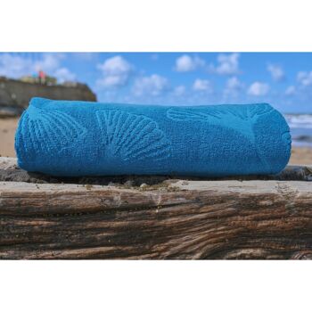 La fouta de plage en coton bio | Bleu plume de paon | Motif Fleur de Gingko 2