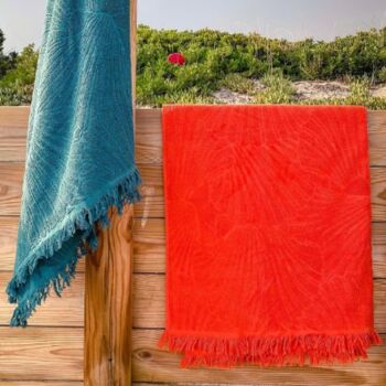 La fouta de plage en coton bio | Orange sanguine | Motif Coquillage 2