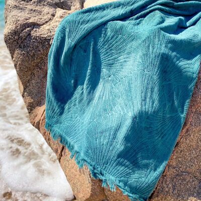 Large beach fouta in organic cotton | Abyss | Seashell Pattern