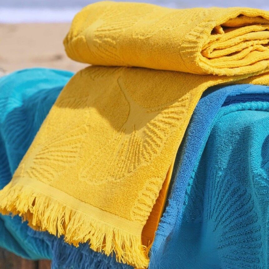 Large beach fouta in organic cotton | Honey | Gingko Flower Pattern