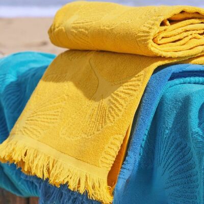 Großes Strand-Fouta aus Bio-Baumwolle | Honig | Gingko-Blumenmuster