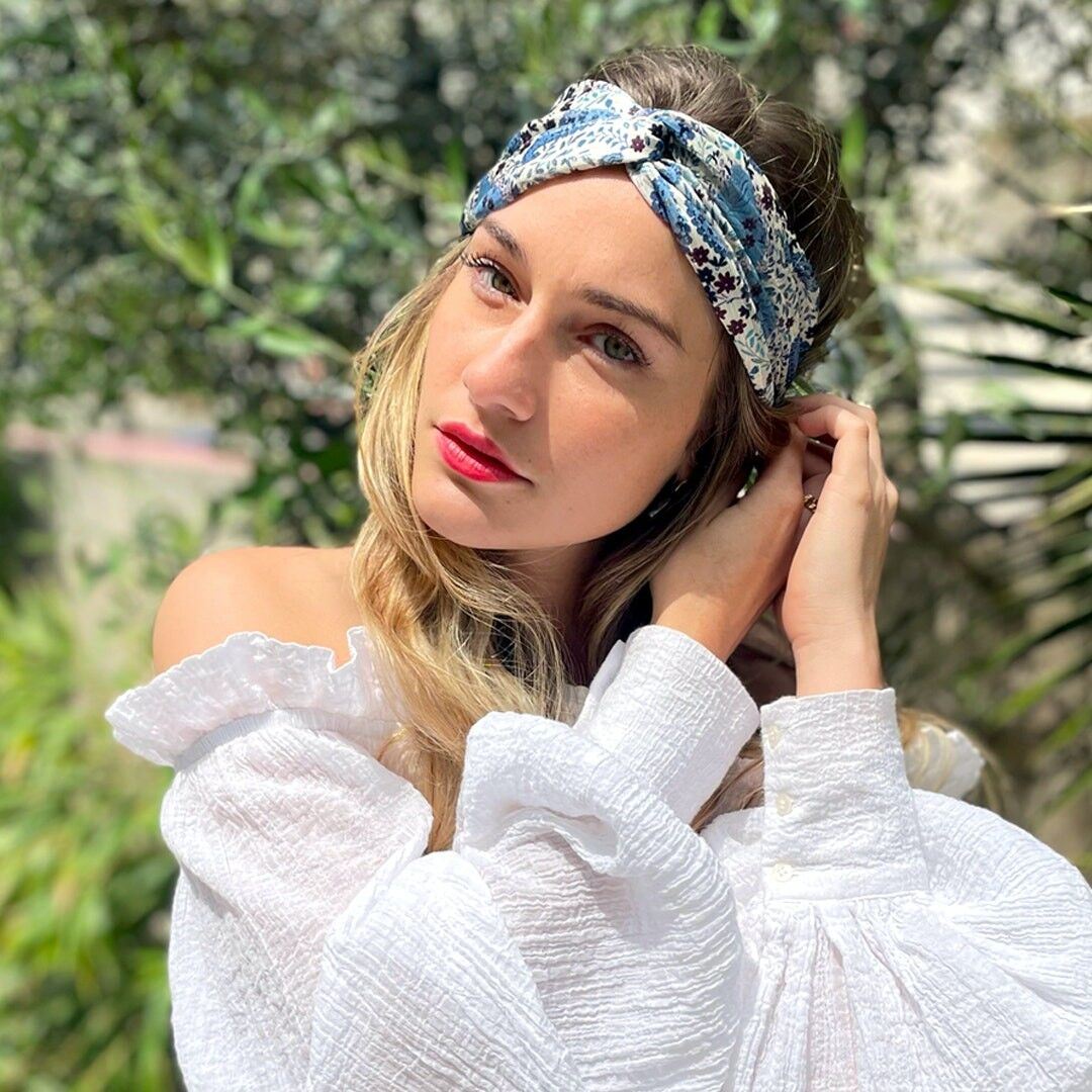 Fascia per capelli SARAH / poliestere fantasia paisley blu