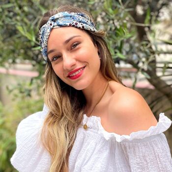 Headband SARAH / polyester motif cachemire bleu 4